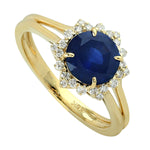 Natural Blue Sapphire Prong Diamond Solitaire Ring In 18K Yellow Gold For Women's