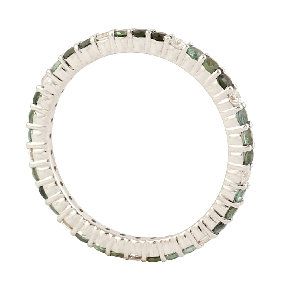 Multicolor Tourmaline Gemstone Diamond Sleek Band Ring in 18k White Gold