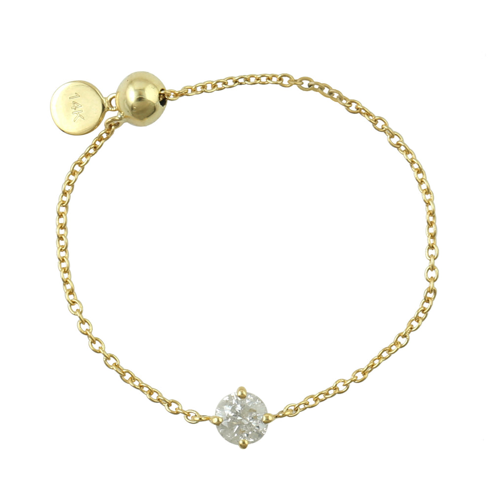 Natural Diamond Chain Design Delicate Ring In 14k Yellow Gold