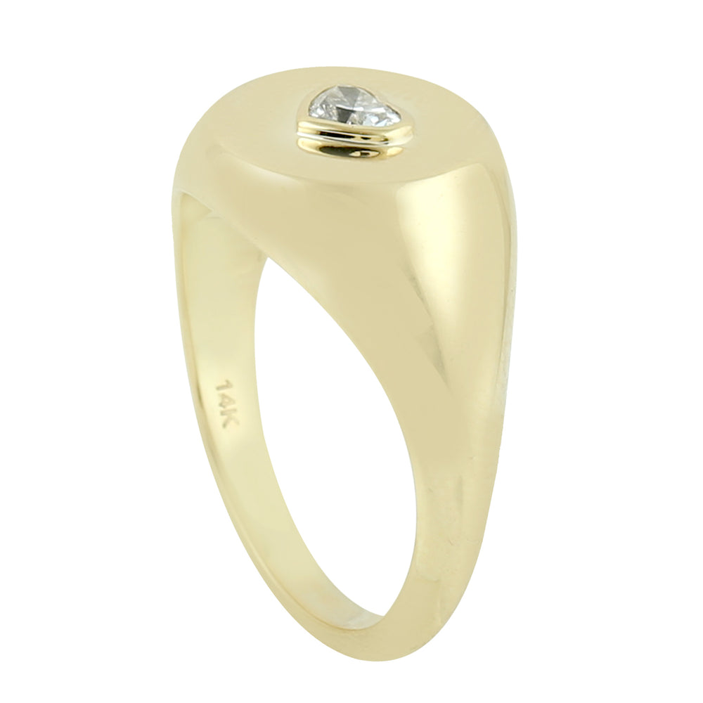 Natural Diamond Heart Design Dome Ring In 14k Yellow Gold For Gift