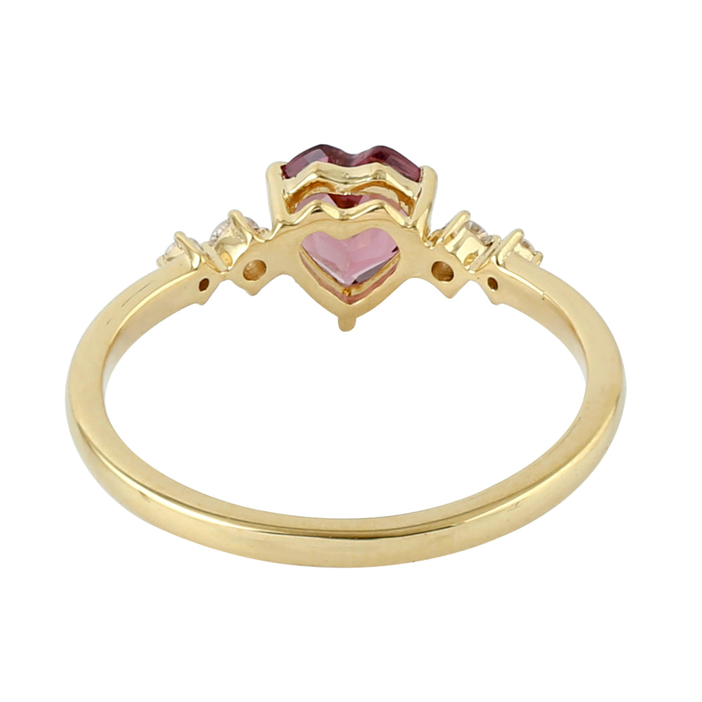 Pink Tourmaline Prong Diamond Heart Ring In Yellow Gold