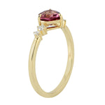 Pink Tourmaline Prong Diamond Heart Ring In Yellow Gold