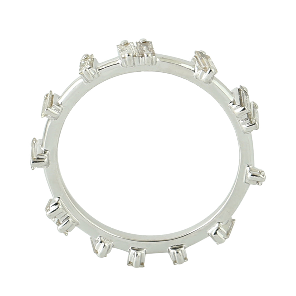Baguette Cut Diamond Prong Band Ring In 18K White Gold