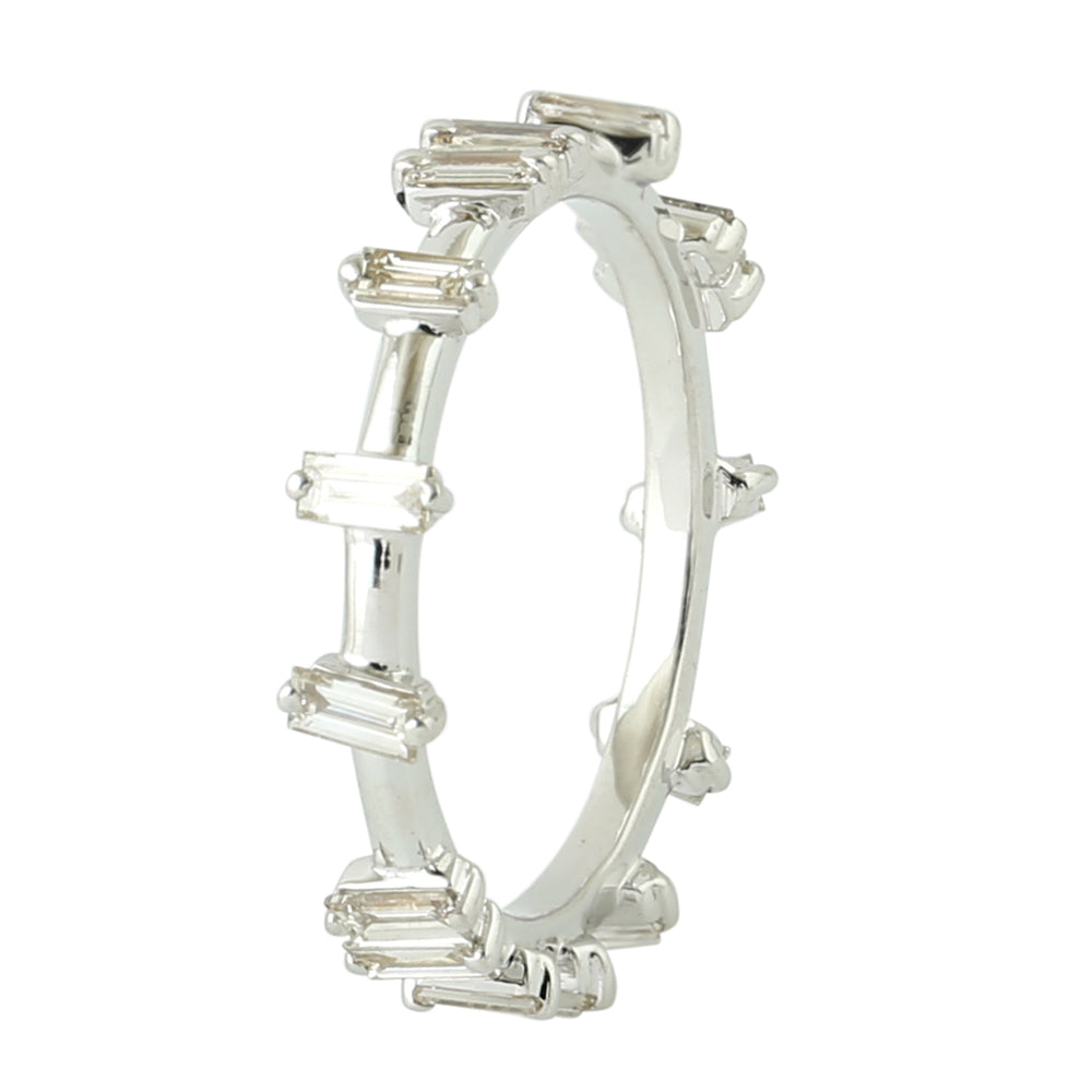 Baguette Cut Diamond Prong Band Ring In 18K White Gold
