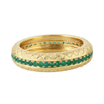 Natural Emerald Micro Pave Unique Unisex Band Ring 18K Yellow Gold Jewelry