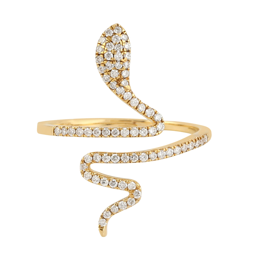 18K Yellow Gold Pave Natural Diamond Carved Snake Ring For Women's Jewelry