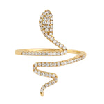 18K Yellow Gold Pave Natural Diamond Carved Snake Ring For Women's Jewelry