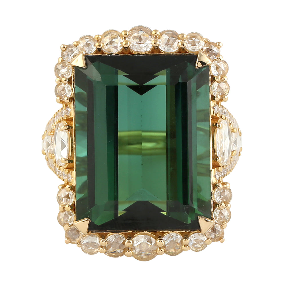 Green Tourmaline Diamond Cocktail Ring 18k Yellow Gold Jewelry