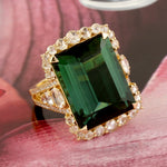 Green Tourmaline Diamond Cocktail Ring 18k Yellow Gold Jewelry