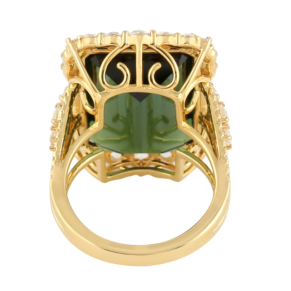 Green Tourmaline Diamond Cocktail Ring 18k Yellow Gold Jewelry