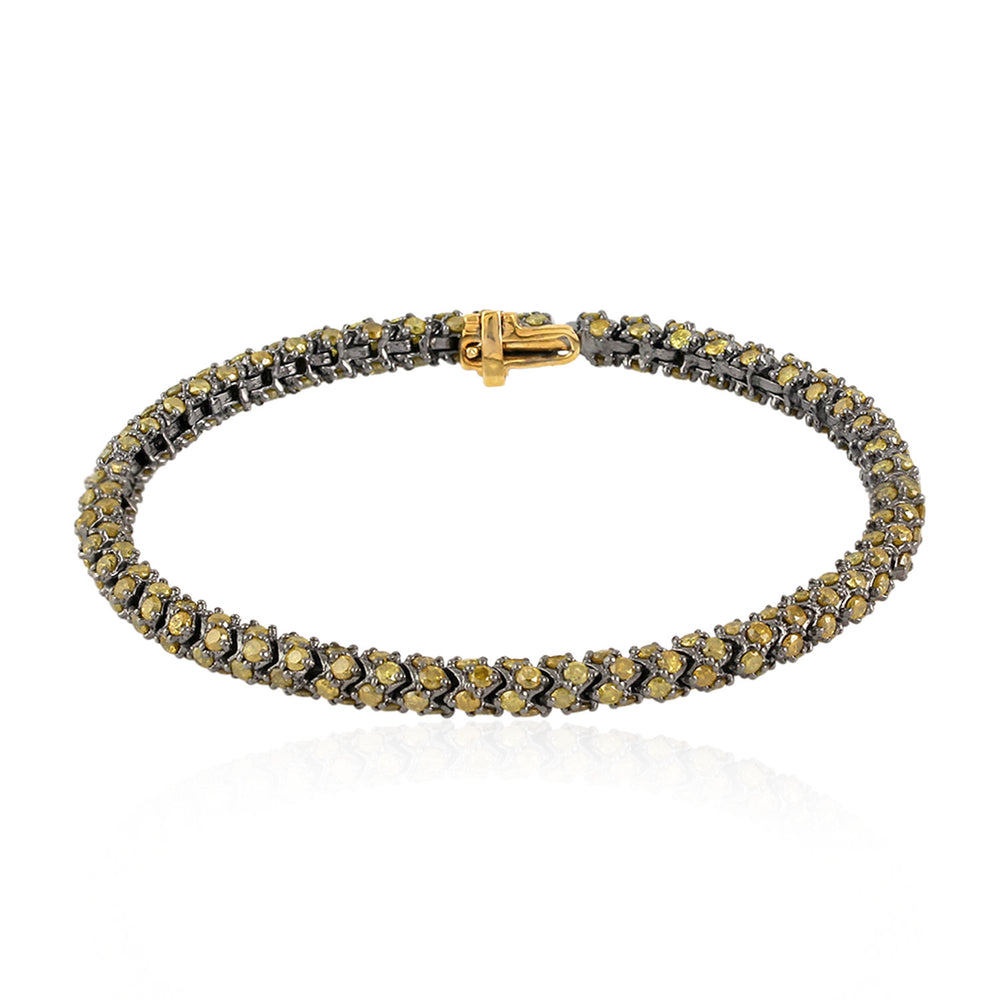 Colored Diamond Fixed & Flexible Bracelet in 14K Yellow Gold and Silver