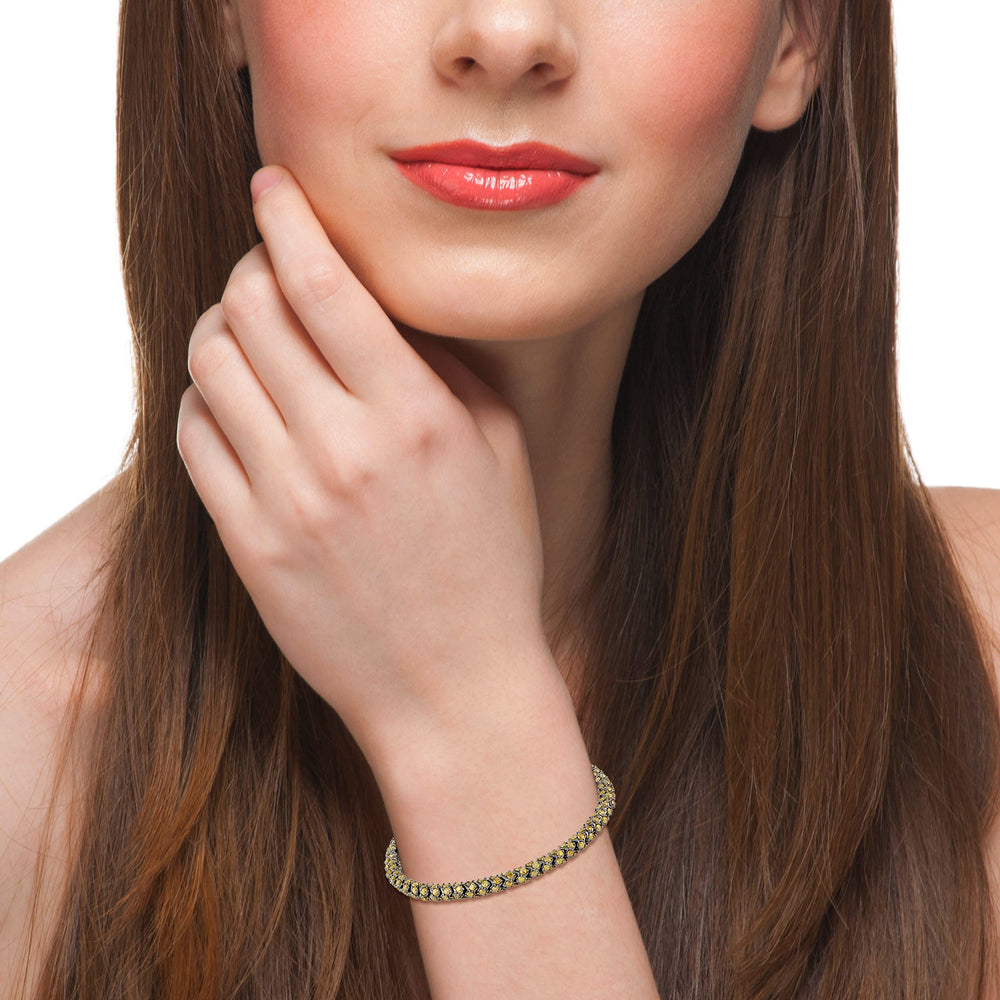 Colored Diamond Fixed & Flexible Bracelet in 14K Yellow Gold and Silver