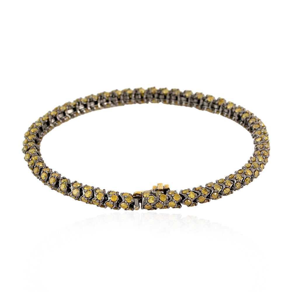 Colored Diamond Fixed & Flexible Bracelet in 14K Yellow Gold and Silver