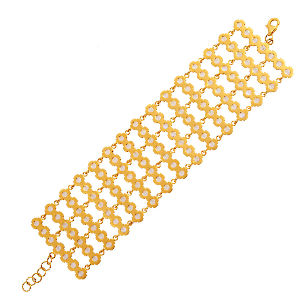 Moonstone Wide Mesh Statement Bracelet in 18K Yellow Gold