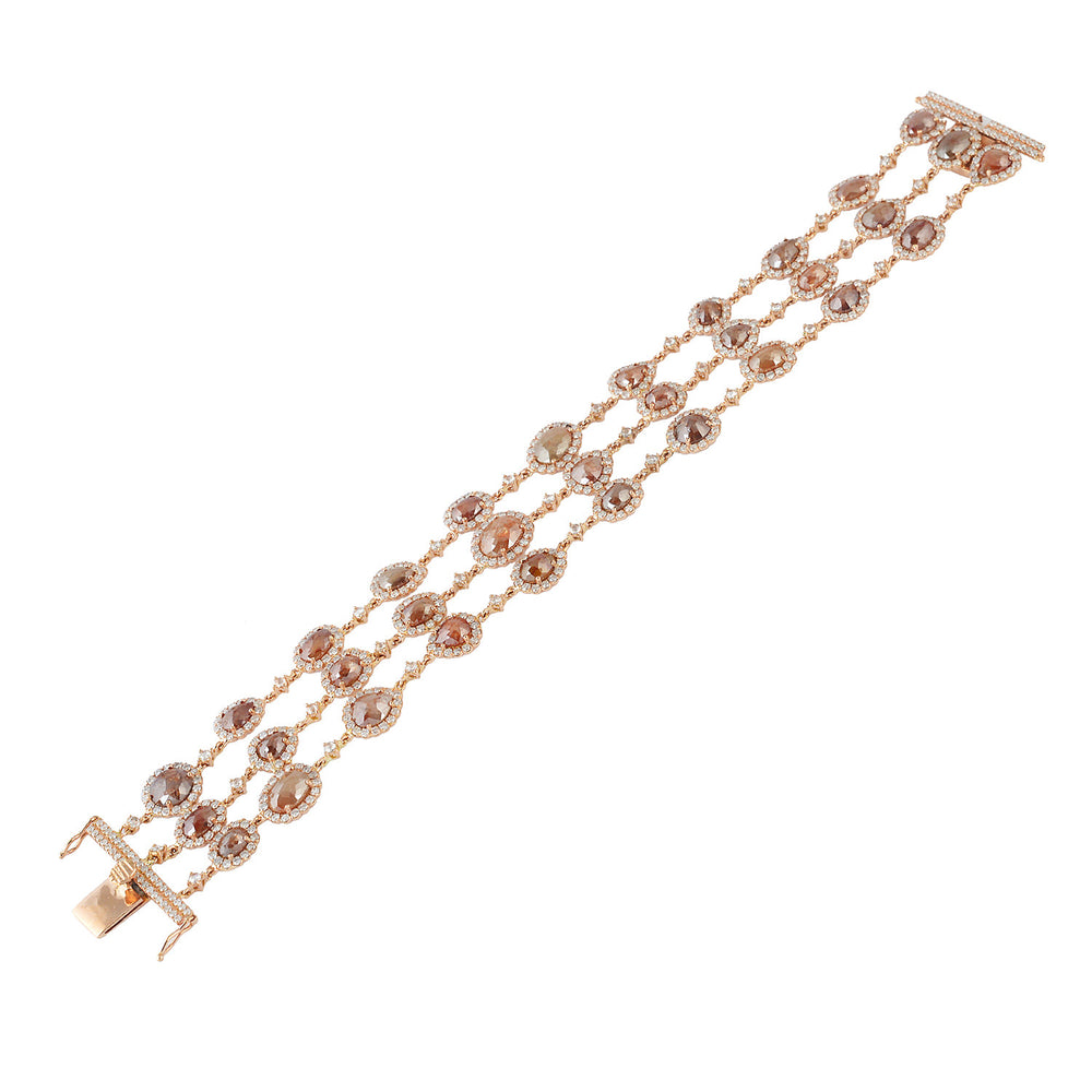 18K Rose Gold Prong Natural Ice Diamond Fixed And Flexible Designer Bracelet For Wedding