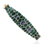 Oval Tanzanite Unshaped Emerald Bezel Diamond 18K Yellow Gold Silver Statement Designer Bracelet