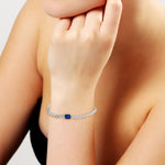 Blue Sapphire Bezel Set Diamond Fixed And Flexible Bracelet In White Gold