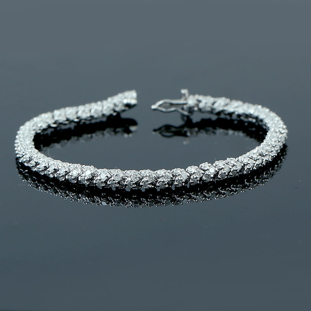 18K White Gold Pave Diamond Tennis Design Fixed & Flexible Bracelet