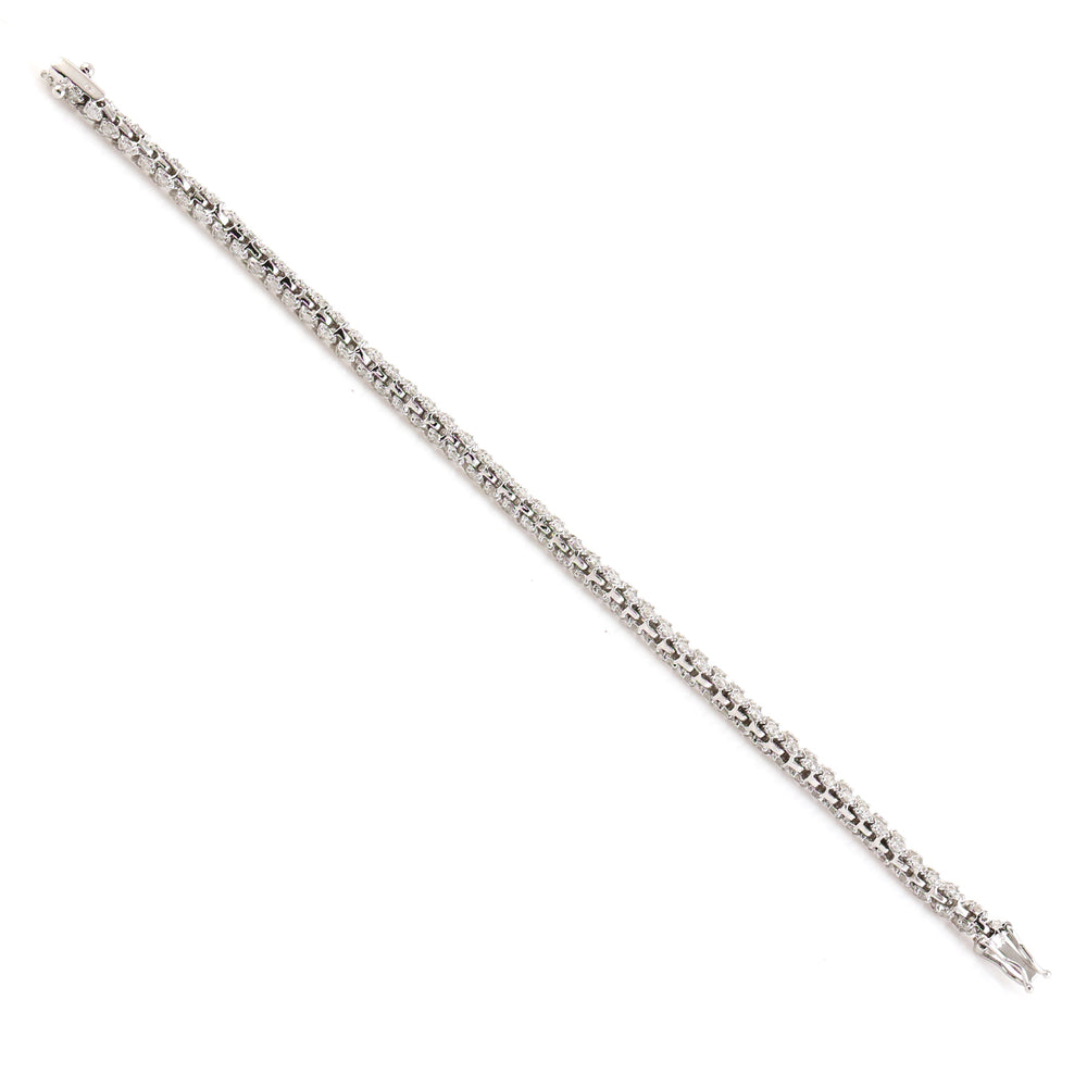 18K White Gold Pave Diamond Tennis Design Fixed & Flexible Bracelet