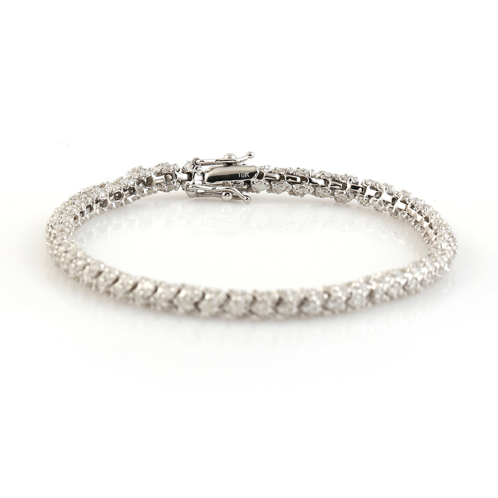 18K White Gold Pave Diamond Tennis Design Fixed & Flexible Bracelet