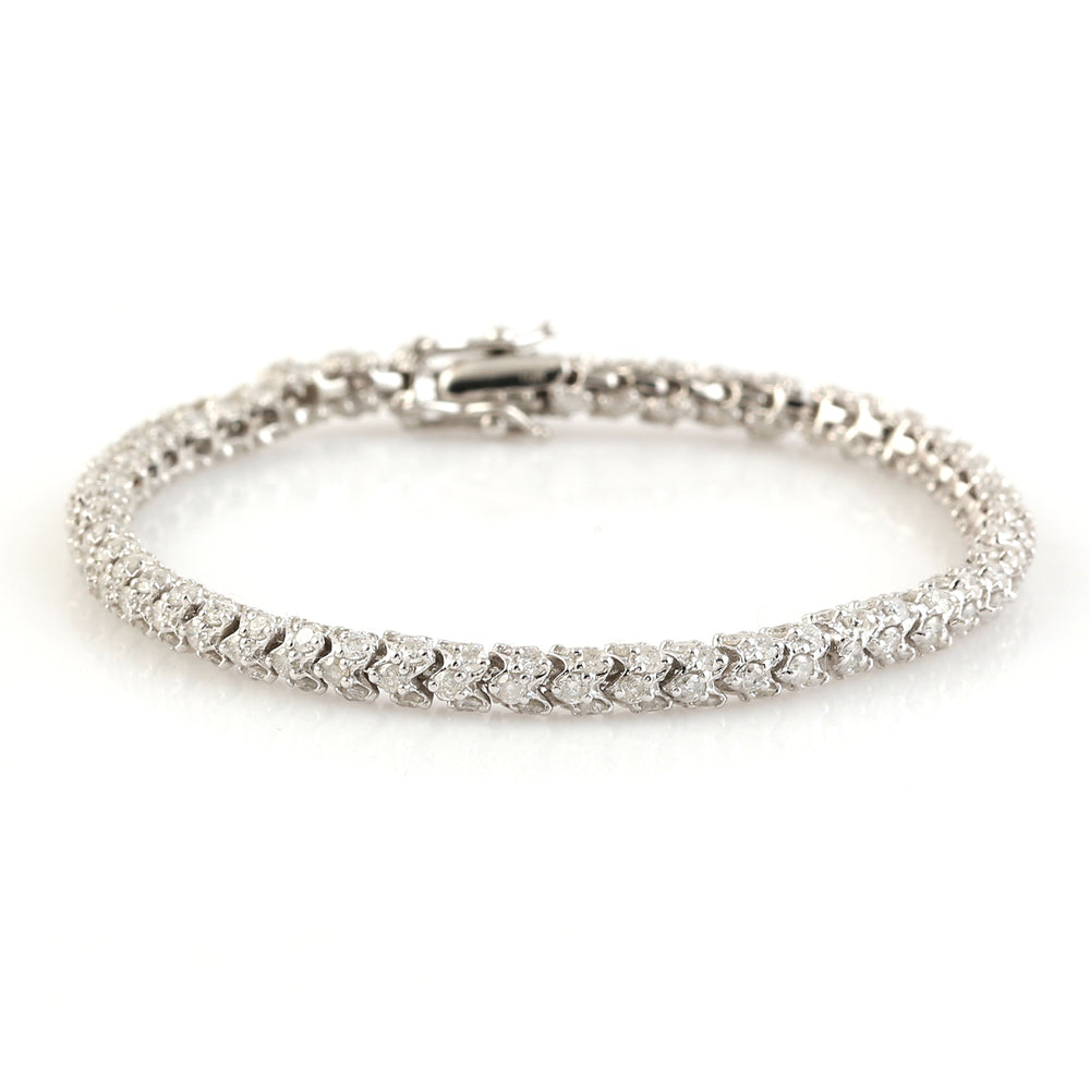 18K White Gold Pave Diamond Tennis Design Fixed & Flexible Bracelet