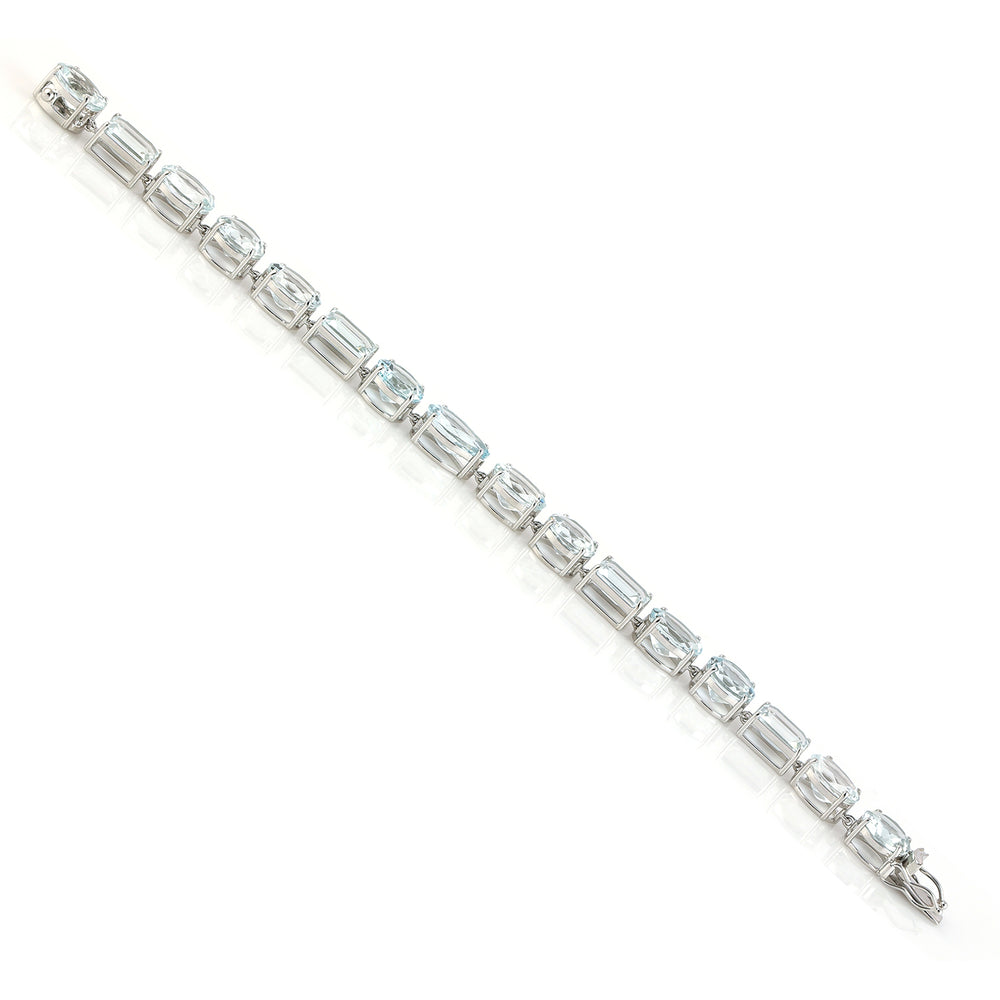 Faceted Aquamarine Prong Set 18k White Gold Link Chain Designer Bracelet For Birthday Gift