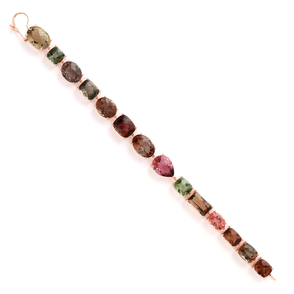 Multi-Color Tourmaline Mixed-Cut Bracelet in 18K Rose Gold