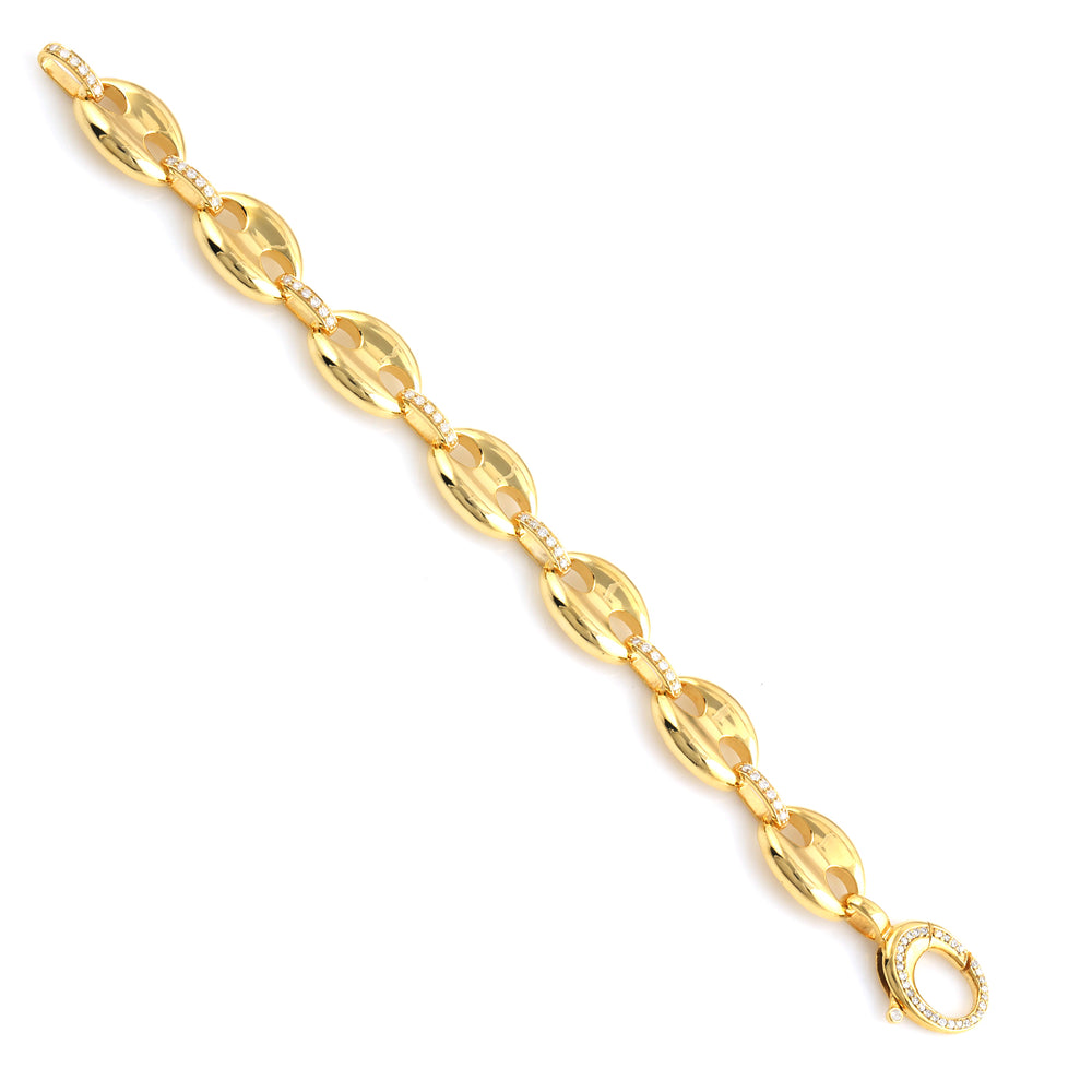 14K Yellow Gold Pave Diamond Link Chain Designer Bracelet Jewelry For Gifts