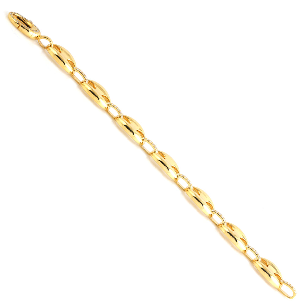 14K Yellow Gold Pave Diamond Link Chain Designer Bracelet Jewelry For Gifts