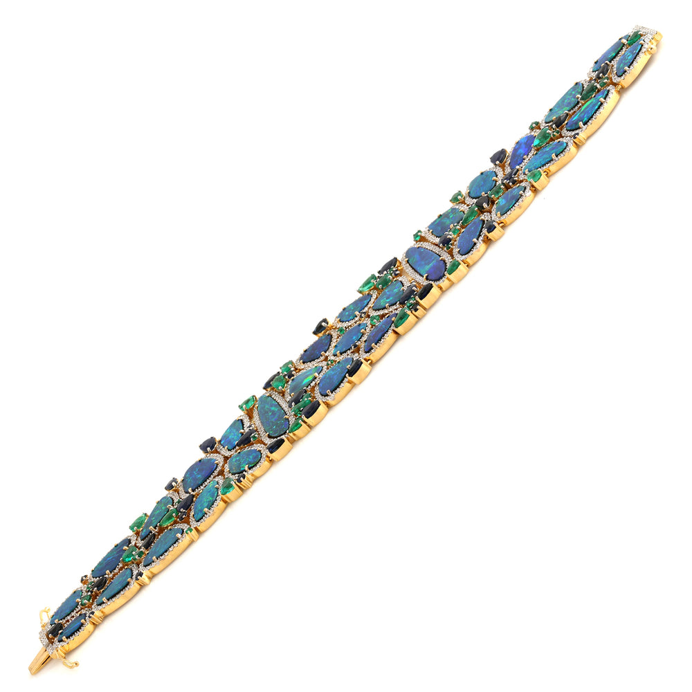 18K Yellow Gold Opal Doublet Multi Gemstone Pave Diamond Designer Bracelet For Women Gifts