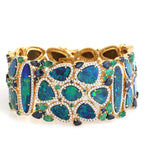 18K Yellow Gold Opal Doublet Multi Gemstone Pave Diamond Designer Bracelet For Women Gifts