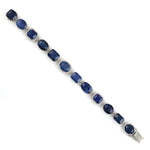 Micro Pave Diamond Blue Sapphire Link Chain Bracelet In 18k White Gold Handmade Jewelry