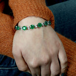 Faceted Emerald Pear Cut Diamond Prong Set Link Designer Bracelet For 18k White Gold