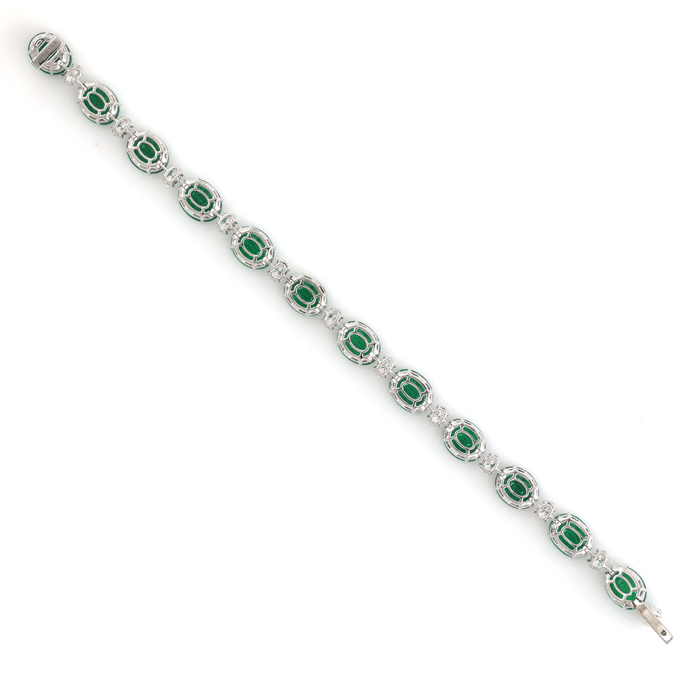 Oval Cut Faceted Emerald Oval Diamond Link Designer Bracelet In 18k White Gold For Her