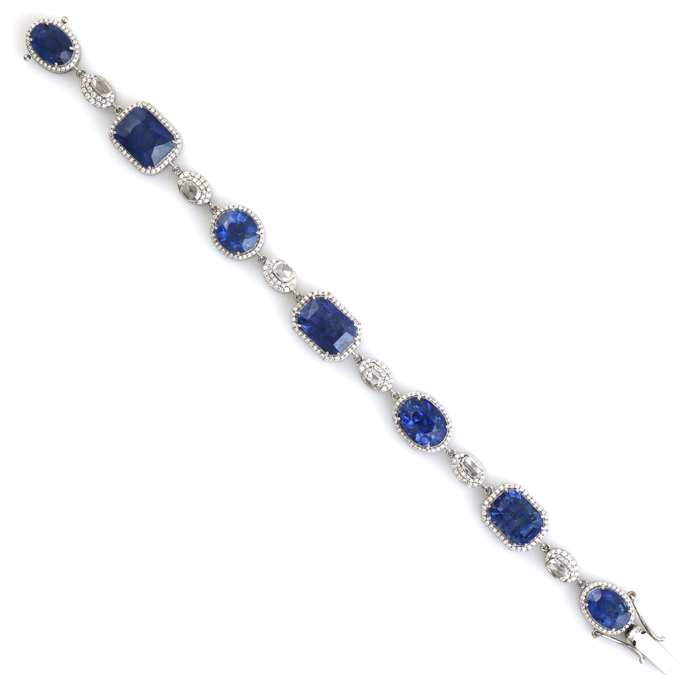 Oval Shape Faceted Sapphire Diamond Designer Fixed & Flexible 18k Gold Bracelet