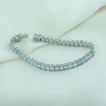 Channel Set Aquamarine 18k White Gold Fixed And Flexible Bracelet For Gift