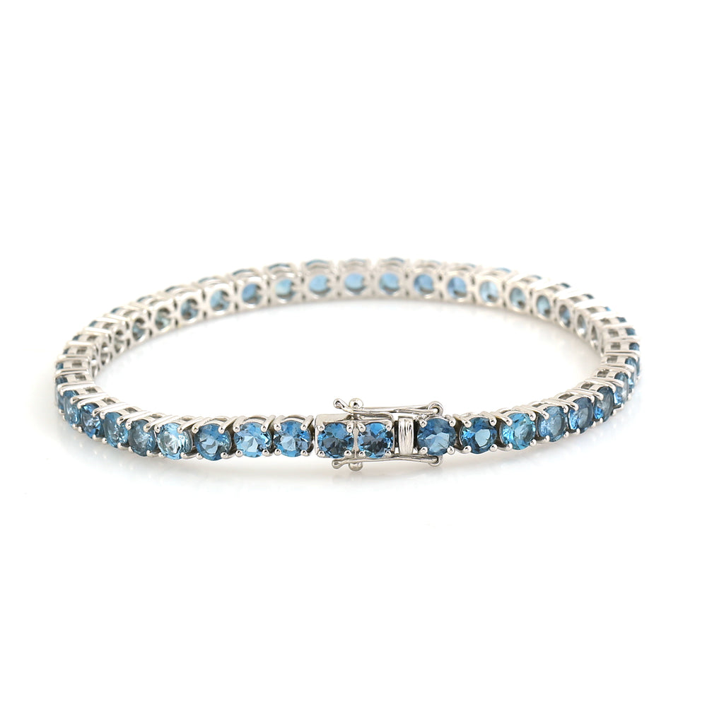 Aquamarine March Birthstone Tennis Fixed & Flexible Bracelet In 14K White Gold
