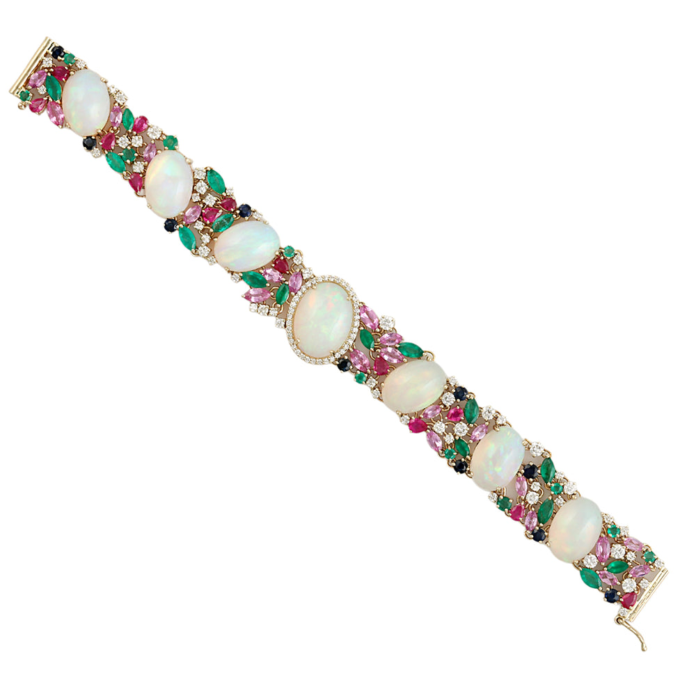 Opal, Ruby, Emerald, Sapphire & Diamond Statement Bracelet in 14K Yellow Gold