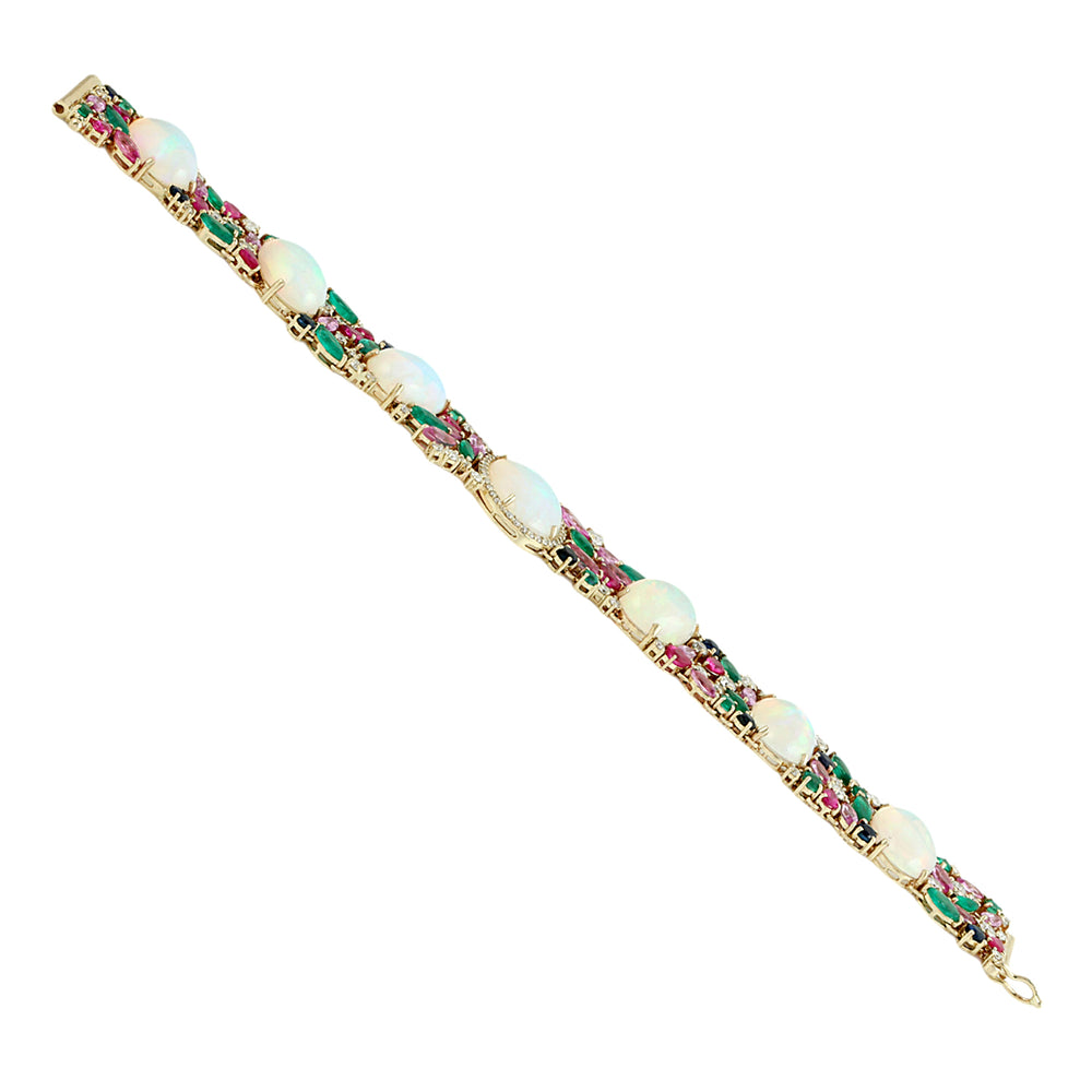 Opal, Ruby, Emerald, Sapphire & Diamond Statement Bracelet in 14K Yellow Gold