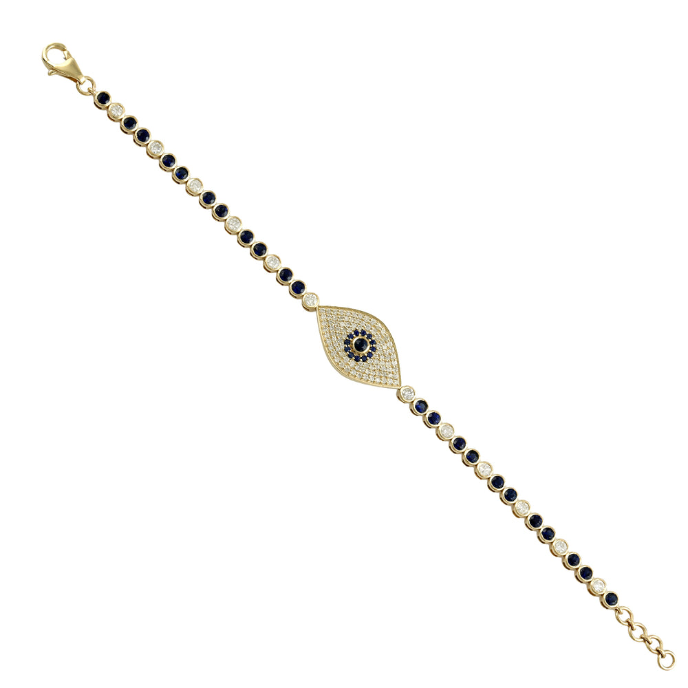 Blue Sapphire & Diamond Evil Eye Bracelet in 14K Yellow Gold