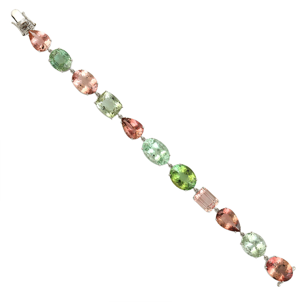 Mixed Tourmaline Multi-Shape Gemstone Bracelet in 14K White Gold