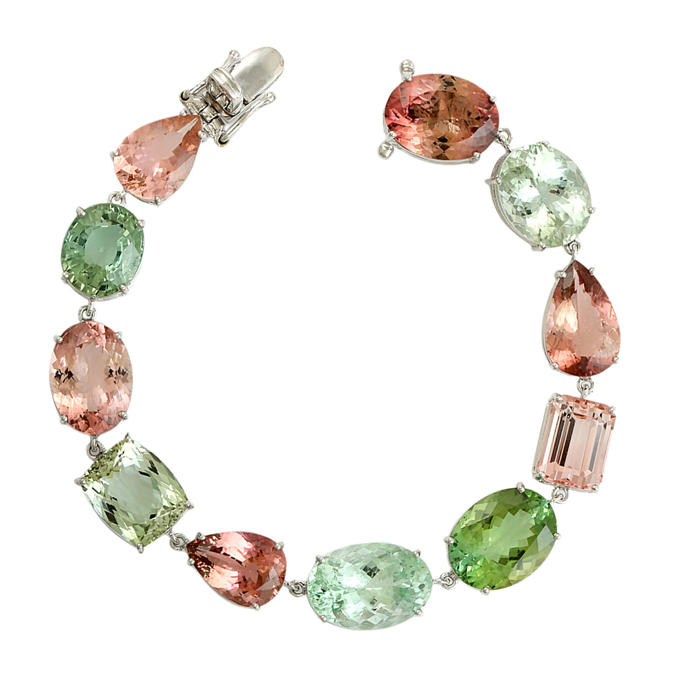 Mixed Tourmaline Multi-Shape Gemstone Bracelet in 14K White Gold