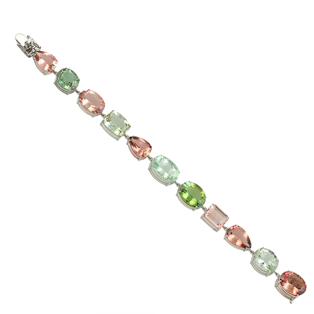 Mixed Tourmaline Multi-Shape Gemstone Bracelet in 14K White Gold