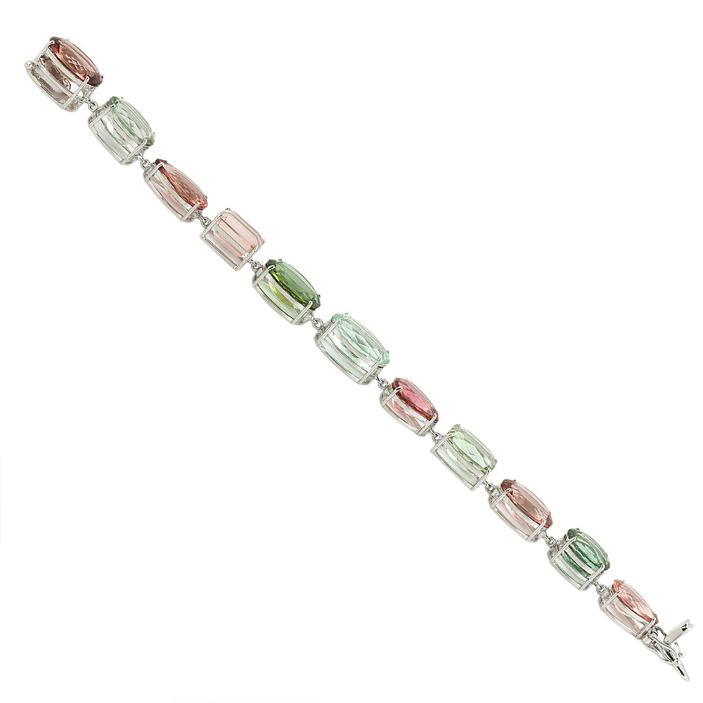 Mixed Tourmaline Multi-Shape Gemstone Bracelet in 14K White Gold
