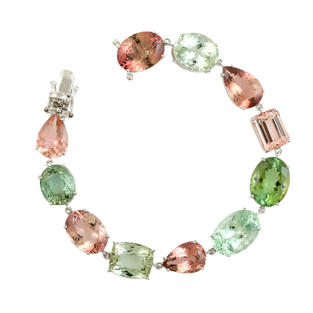 Mixed Tourmaline Multi-Shape Gemstone Bracelet in 14K White Gold