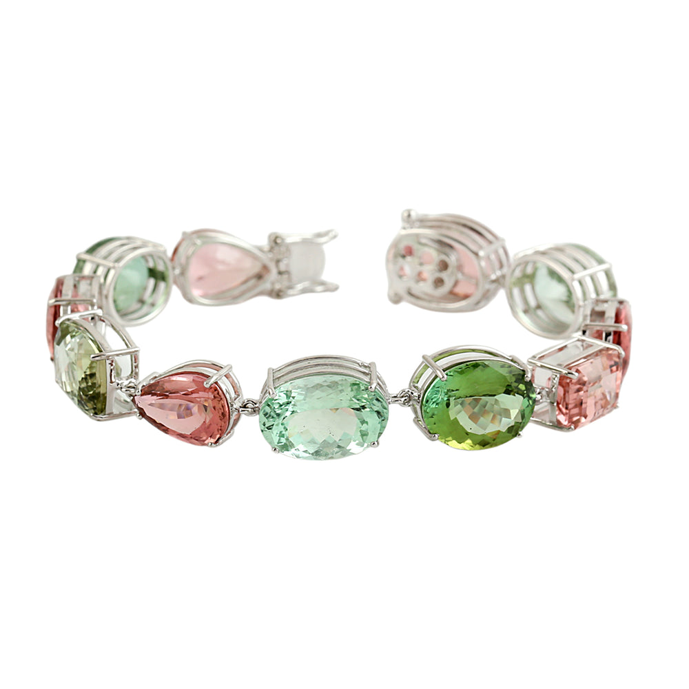 Mixed Tourmaline Multi-Shape Gemstone Bracelet in 14K White Gold