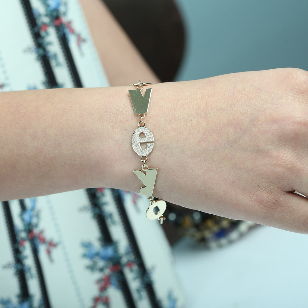 “LOVE” Letter Link Diamond Accent Bracelet in 14K Yellow Gold
