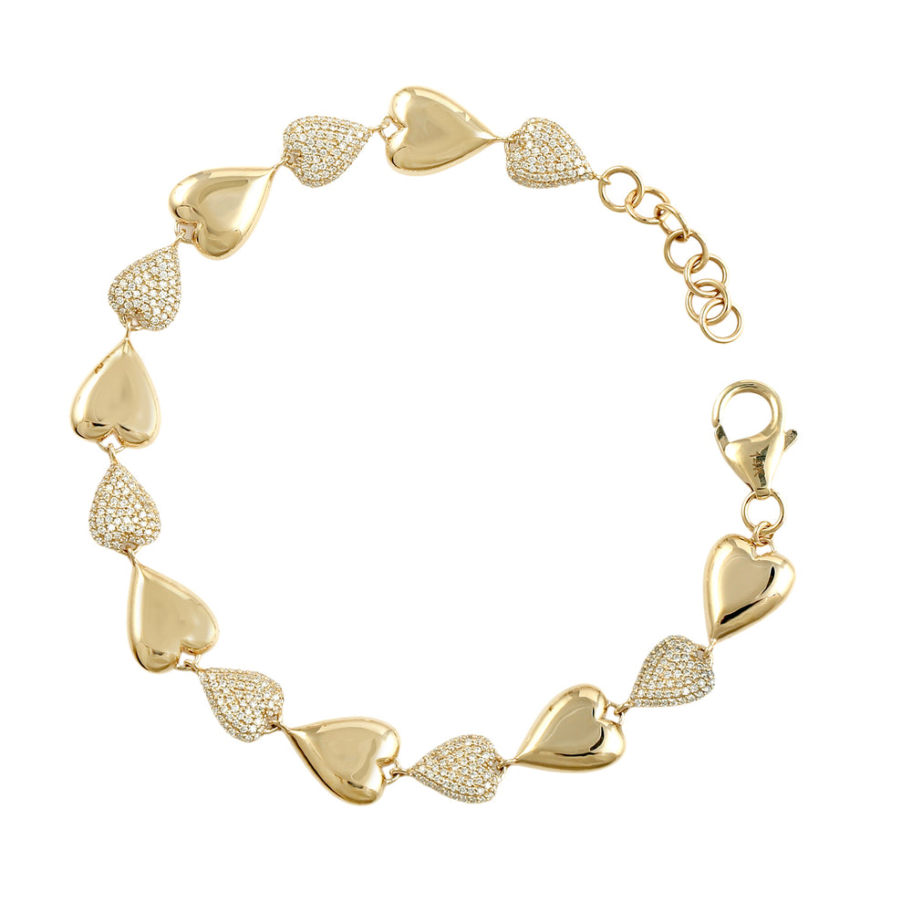 Pavé Diamond Heart Link Bracelet in 14K Yellow Gold