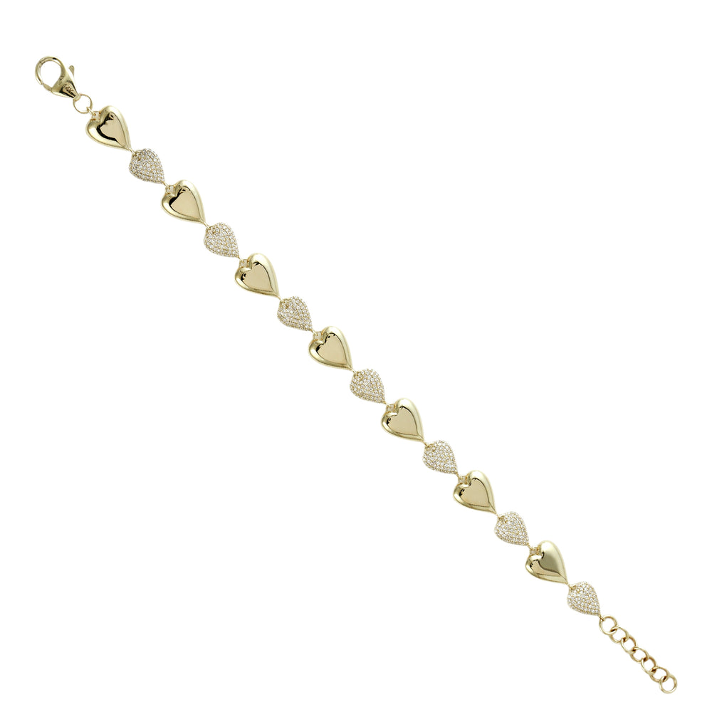 Pavé Diamond Heart Link Bracelet in 14K Yellow Gold