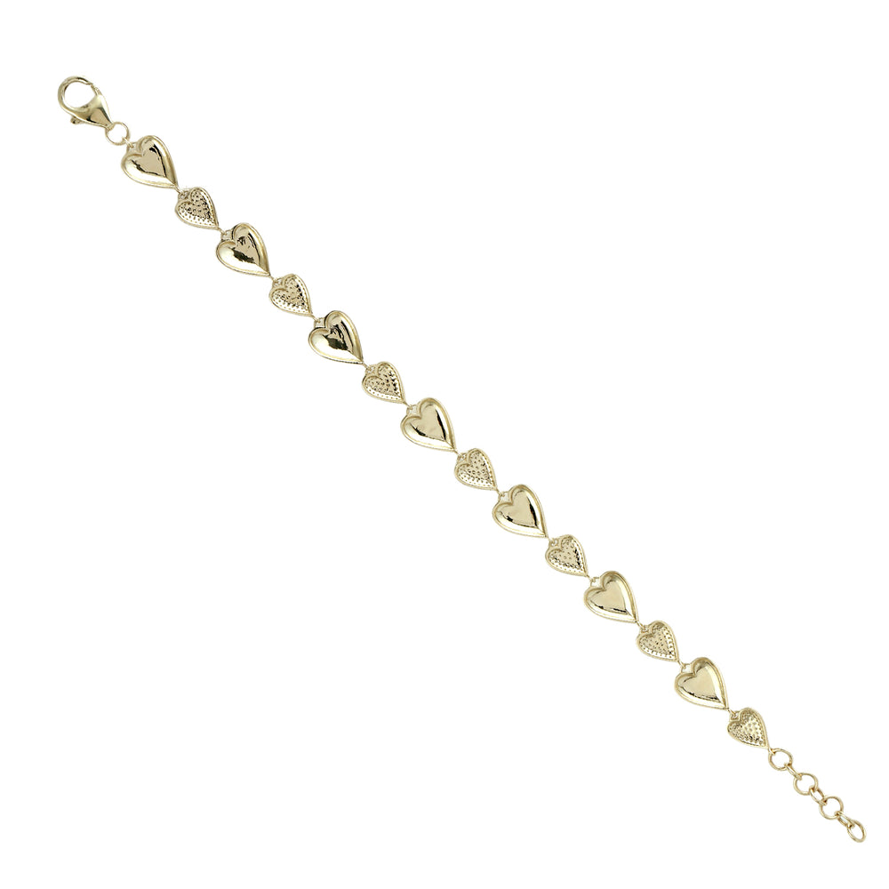 Pavé Diamond Heart Link Bracelet in 14K Yellow Gold